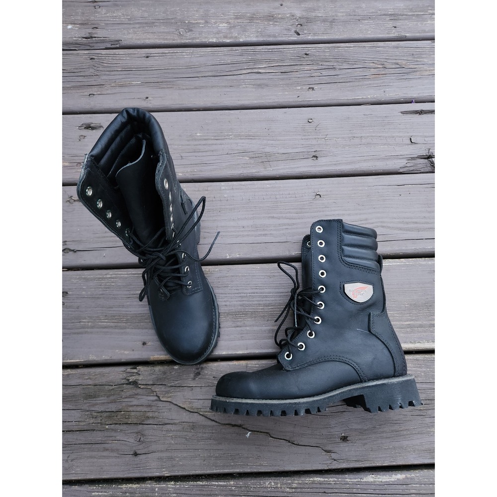 Red Wing‎ 1675 Motorcycle Boots Black Leather Vibram Lug Sole Lace Up Women 6 B